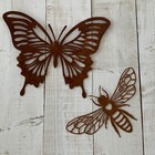 Rusty Metal Butterfly Bee Garden Wall Fence Art Decoration Hanging Country 