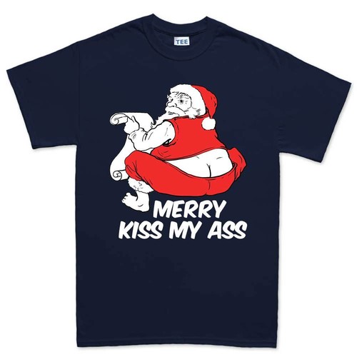 T-shirt maglietta uomo Merry Kiss Babbo Natale regalo di Natale divertente nuova - Foto 4 di 6