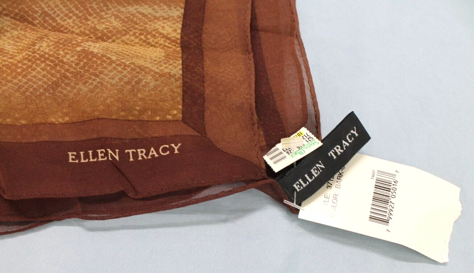 全新带标签 ELLEN TRACY 棕色蛇皮印花方形 SHEER 丝绸 CHIFFON 围巾/发带 — 第 4/4 张图片