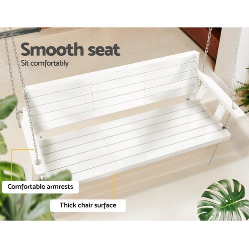 Gardeon Porch Swing Chair with Chain Outdoor Furniture 3 Seater Bench Wooden Whi - Picture 6 of 7