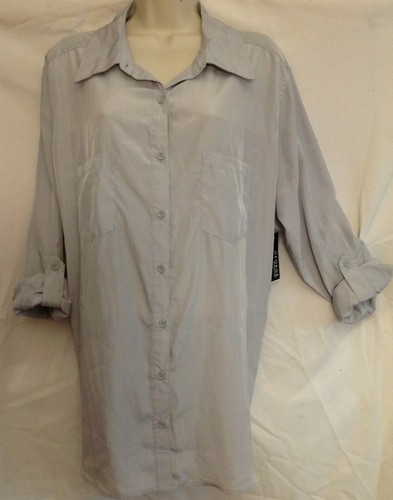 George Long Sleeve Button-Up Shirt Gray Silver, Women's Plus 1X 16W - Picture 2 of 9