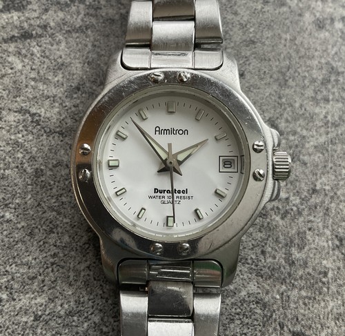 Armitron Durasteel Womens Watch 25/6059 Silver Tone Case White Dial W/Date B-F
