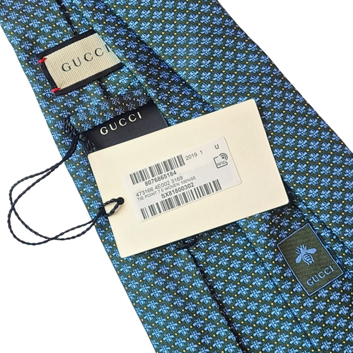 ⚡RARE⚡ GUCCI Tie Green & Blue Bee Motif Silk Gucci Bee Tie