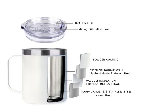 14oz Coffee Mug Slider Lid Stainless Steel Vacuum Double Wall Insulation Tumbler - Picture 30 of 94