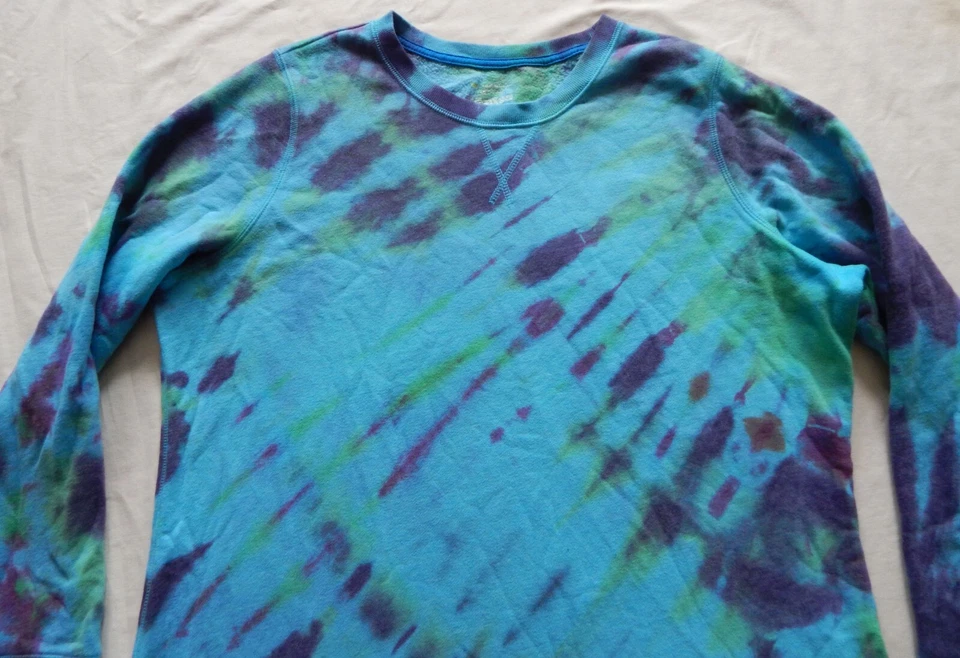 Sudadera a Rayas Tie Dye Azul Púrpura Crew Pullover Crew - 2XL Para Hombres Hecha a Mano Foto 4 de 4