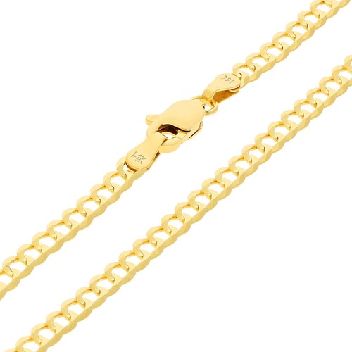 14k Yelllow Gold 3mm Cuban Curb Chain Solid Link Necklace Mens Women 16"- 30" - Picture 34 of 99