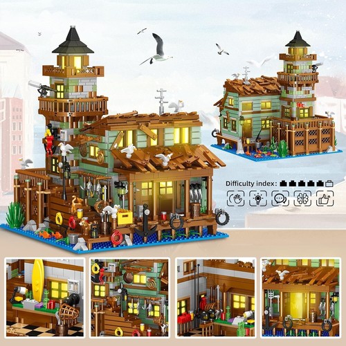 Fischerdorf Lagerhaus Bauset mit LED Licht, 1881 Teile Holzhütte... - Bild 6 von 9