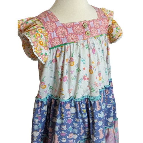 Wild Flowers Girls Dress Size 12 Floral Teapot Mixed Print Multicolor S18D120 - Picture 7 of 7