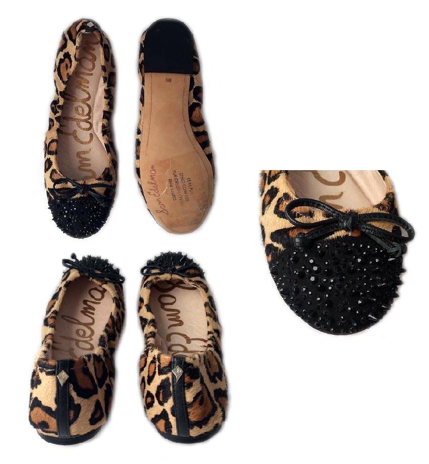 Sam Edelman Beatrix Leopard Calf Fur Spike Studded Cap Toe Ballet Flats 6M Sam Edelman Beatrix Leopard Calf Fur Spike Studded Cap Toe Ballet Flats 6M