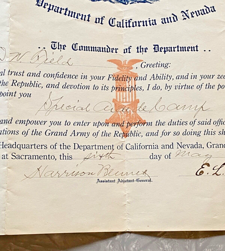1910 GAR Grand Army of the Republic Calif & Nevada Aide de Camp Document - Bild 6 von 13