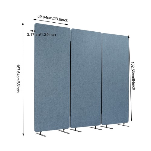 5.5' 3-Panel Foldable Office Partition Blue Room Divider Folding Privacy Screen - Picture 3 of 15