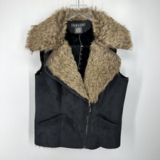 New! Revue Women's Faux Suede Shearling Collar M Black Moto