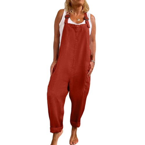 Womens Cotton Line Denim Bib Baggy Overalls Pants Romper Long Pants Jumpsuit US - Picture 11 of 14