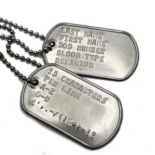 Military ID Dog Tags Stainless Steel Personalized Custom Embossed Army