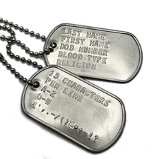 Military ID Dog Tags Stainless Steel Personalized Custom Embossed Army