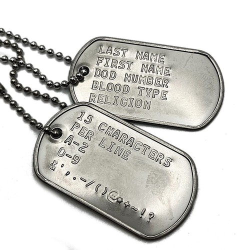Military ID Dog Tags Stainless Steel Personalized Custom Embossed Army - Picture 1 of 13