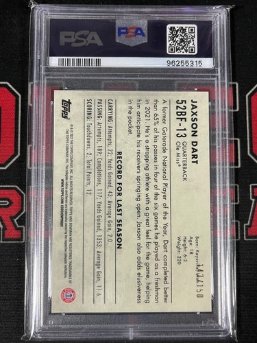 2022 JAXSON DART /150 AQUA TEAL 1952 PSA 9 BOWMAN U CHROME OLE MISS *CCB* - Bild 2 von 2