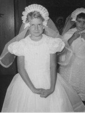 Girl White Communion Veil Religious Occasion Indoors