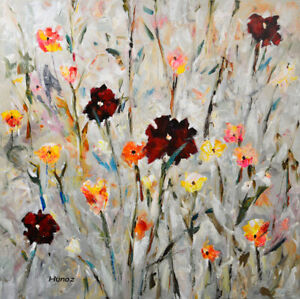 Original-Acrylic-Painting-Flower-Art-on-Canvas-034-Wild-flora-034-by-Hunoz-36-x-36-034