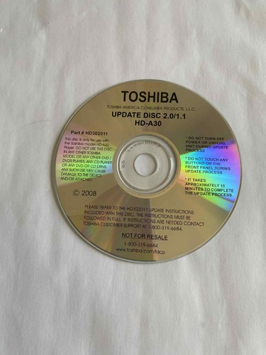 Disco de actualización de firmware Toshiba 2008 vintage 2,0/1,1 para reproductor de DVD modelo HD-A30 - Imagen 5 de 6