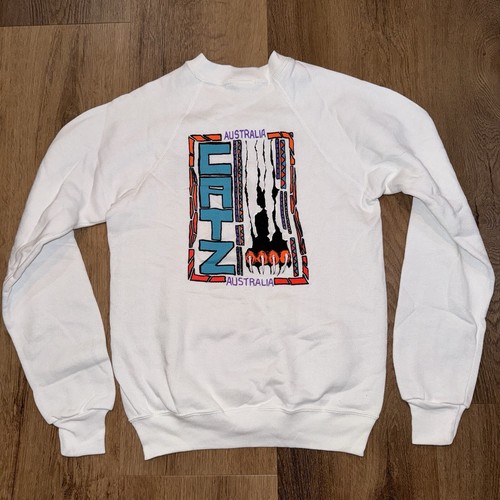 NOS Catz Australia Sweatshirt Crew Neck shirt Vtg 80s USA Surf White Youth Large - Picture 9 of 12