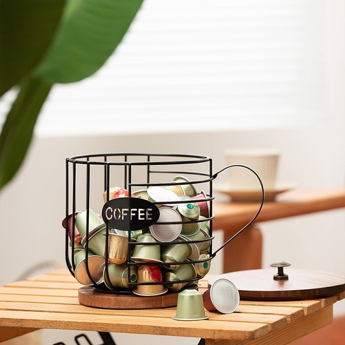 Elegant Iron Wood Coffee Pod Holder Capsule Storage Organizer for Kitchen Decor - Picture 7 of 7