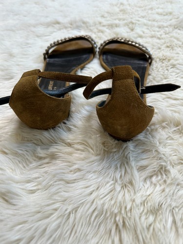 Saint Laurent Tan Studded Suede Ankle-Strap Flat Sandal Women's 38.5 - Picture 6 of 8