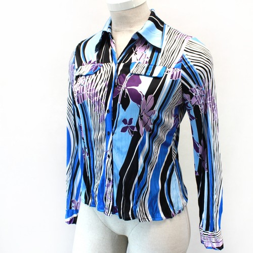 Alberto Makali Vintage Floral Print 90er Y2K Knopfleiste Bluse Shirt Top XL