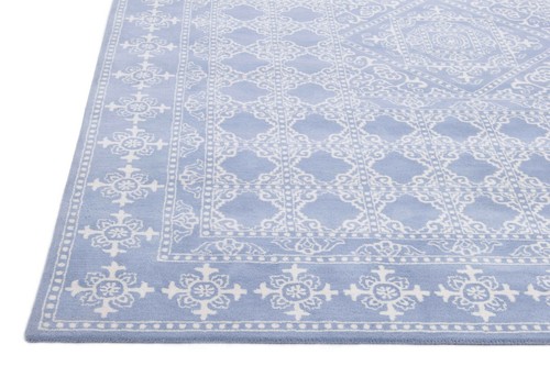 Trellis Blue Oriental Oushak 8'x10' Floral Hand-Tufted 100% Wool Area Rug Carpet - Picture 6 of 8