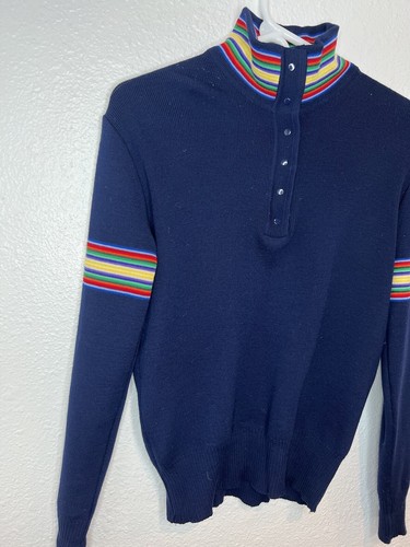 Vintage Meister Sweater Women Size 38 Blue Ski retro wool knit 70s 80s Mock Neck - Picture 6 of 10