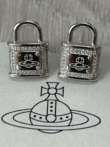 VIVIENNE WESTWOOD ORB LOGO PADLOCK SILVER PLATED EARRINGS RARE - Picture 2 of 15