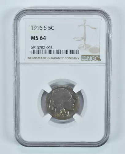 1916-S Indian Head Buffalo Nickel MS64 NGC *9009