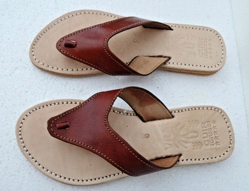 LADIES 100% MOROCCAN LEATHER TOE POST FLIP FLOP SANDALS *OXBLOOD / BROWN - Picture 7 of 7