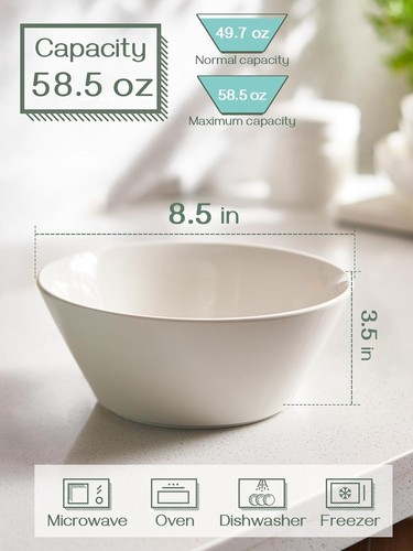 Well-Packaged Set of 4 White Ceramic Bowls - Perfect for Cereal, Salad, & More - Picture 5 of 9
