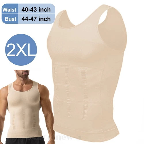 Mens Body Shaper Belly Chest Compression Slimming Shirt Tank Top Abs Girdle Vest - Picture 42 of 56