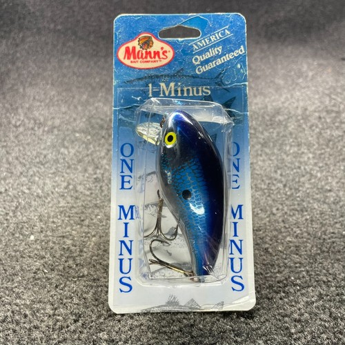 Mann's 1- Minus Double Stamp Vintage Crankbait Lure 5/8oz - Blue Shad Chrome NOS