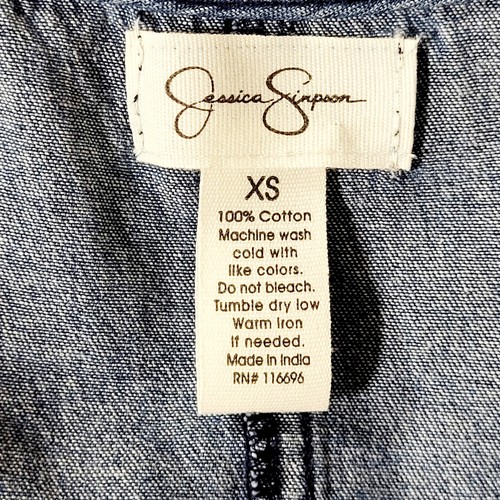 Jessica Simpson Blue Denim Jean Puff Sleeve, Belt Jumpsuit - Size XS - Picture 9 of 10