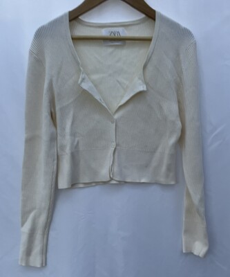 Girls Zara Cream Cropped Cardigan Size 10 Button Up UK