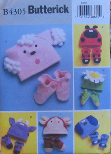 Butterick 4305 Baby Toddler FLEECE HATS & SLIPPERS Booties Pattern CUTE Gifts UC