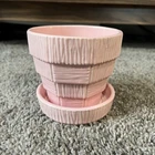 Vintage MCM McCoy Pottery USA Pink 4” Basket Weave Flower Pot Planter Attached