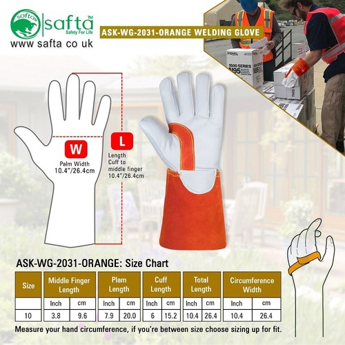 Handschuhe WIG Schweißen Lammfell Leder Hitzebeständig Narbung Top Orange Schweißer XL - Bild 2 von 6