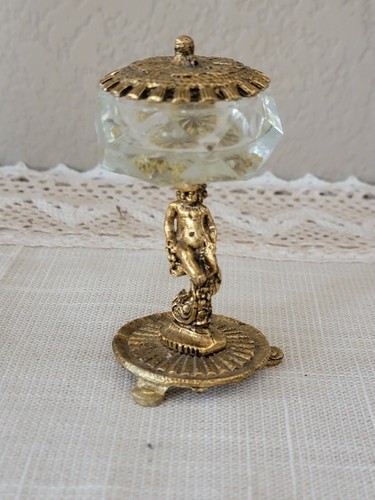 Vintage Messing Gold Filigran Cherub Salzkeller Standfigur Tschechisch