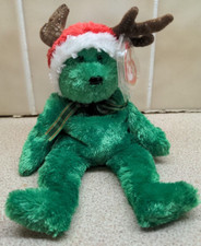 BNWT TY Beanie Babies  Holiday teddy 2002  Green Plush Bear Toy Xmas