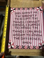 Serenity Prayer Pink Yarn Art Quilt Squares Border Hand Made God Change Wisdom
