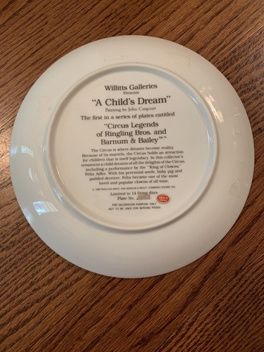 VTG WILLITS GALLERIES- “A CHILD'S DREAM” CIRCUS LEGENDS OF RINGLING BROS. #1693 - Picture 3 of 4