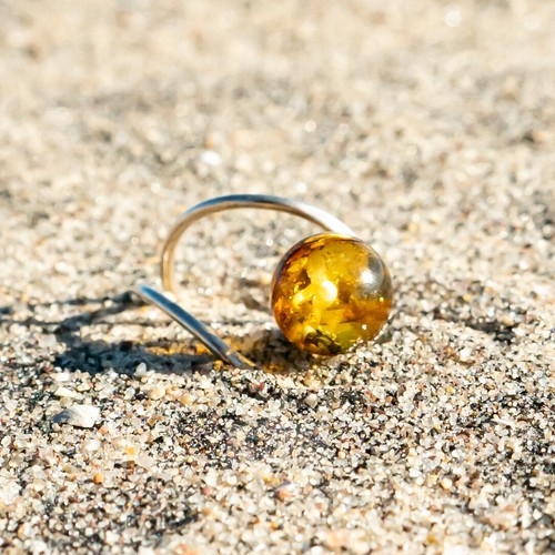USA Ring Certified Natural Sphere Amber Ruthors design Handmade KIZIMA - Picture 3 of 7