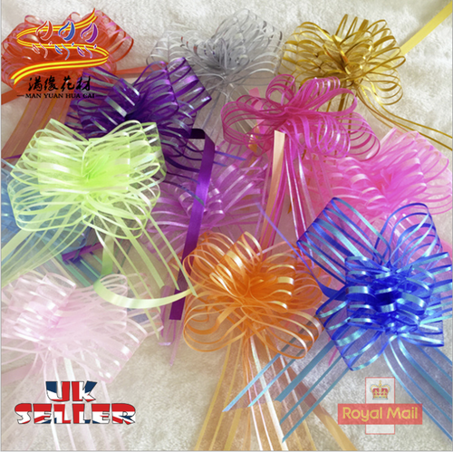 Large 10PCs 50MM Gift Wrap Pom Pom Bow Organza Ribbon Pull Bows Wedding Party - Picture 2 of 18
