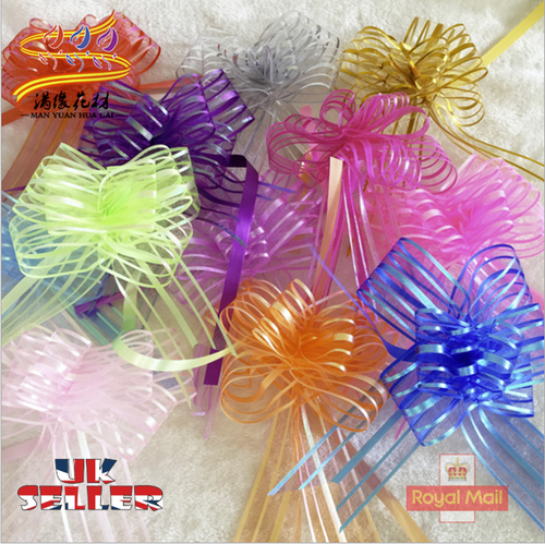 Large 5 or 10 50MM Pom Pom Bow Organza Ribbon Pull Bows Wedding Party Gift Wrap - Picture 1 of 17