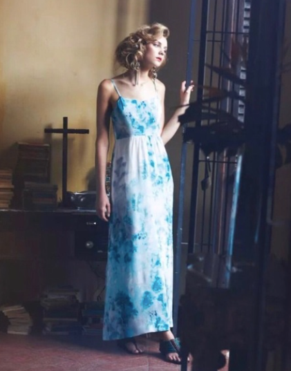 Moulinette Soeurs Anthropologie Wave Wash Silk Maxi Dress Sz 8
