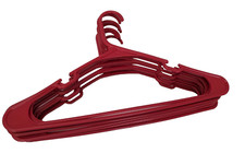 Lot of 10 Clothes Hangers Red Plastic Tubular Home Organization